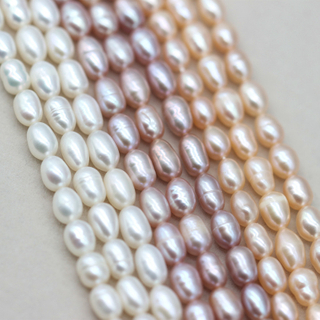 5-6mm Ringed Rice/Oval Natural Cultured Fresh Water Pearl Strings (XL180119) 