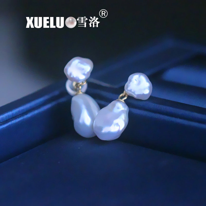 Fashion Pearl Jewelry Double Pearls Genuine Baroque Keshi Freshwater Pearl Earrings(XL140159)