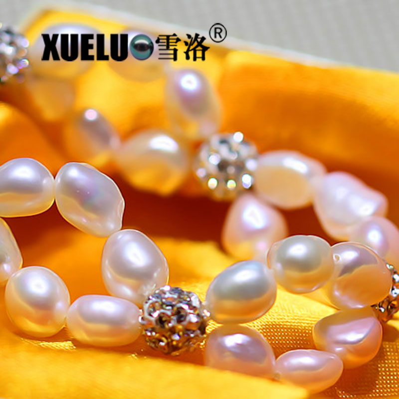 Stretch Elegant White Baroque Chinese Cultured Freshwater Pearl Bracelet (XL150047)