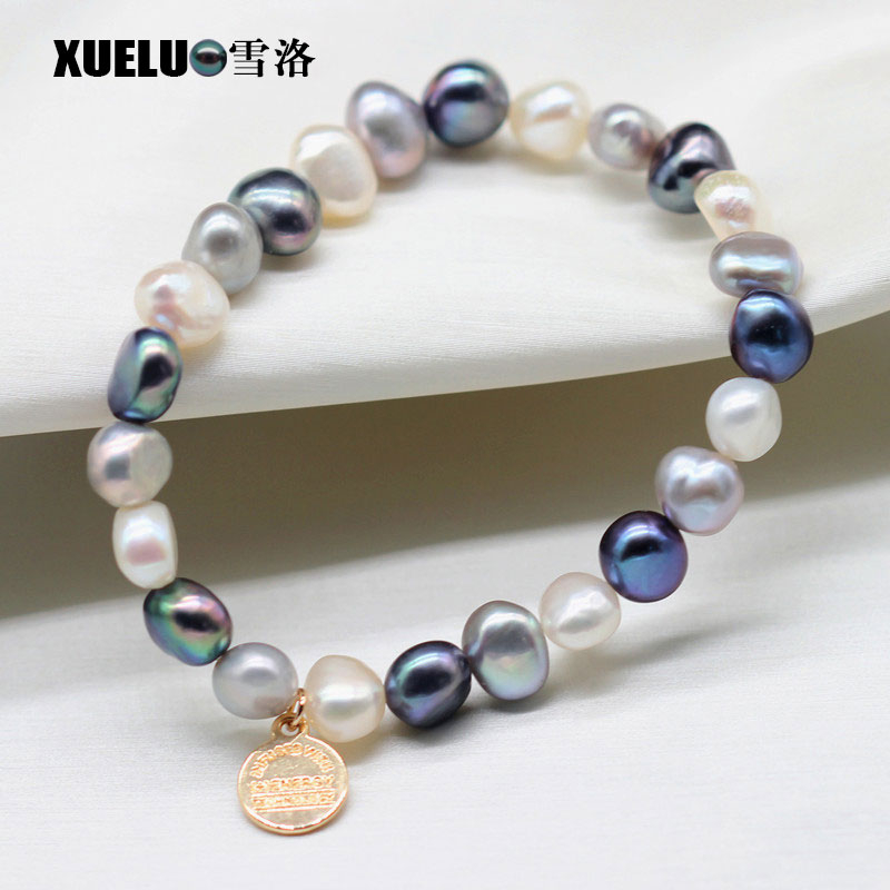 Fashion Sweat Charms Baroque Natural Genuine Cultured Freshwater Pearl Bracelet (XL150147)