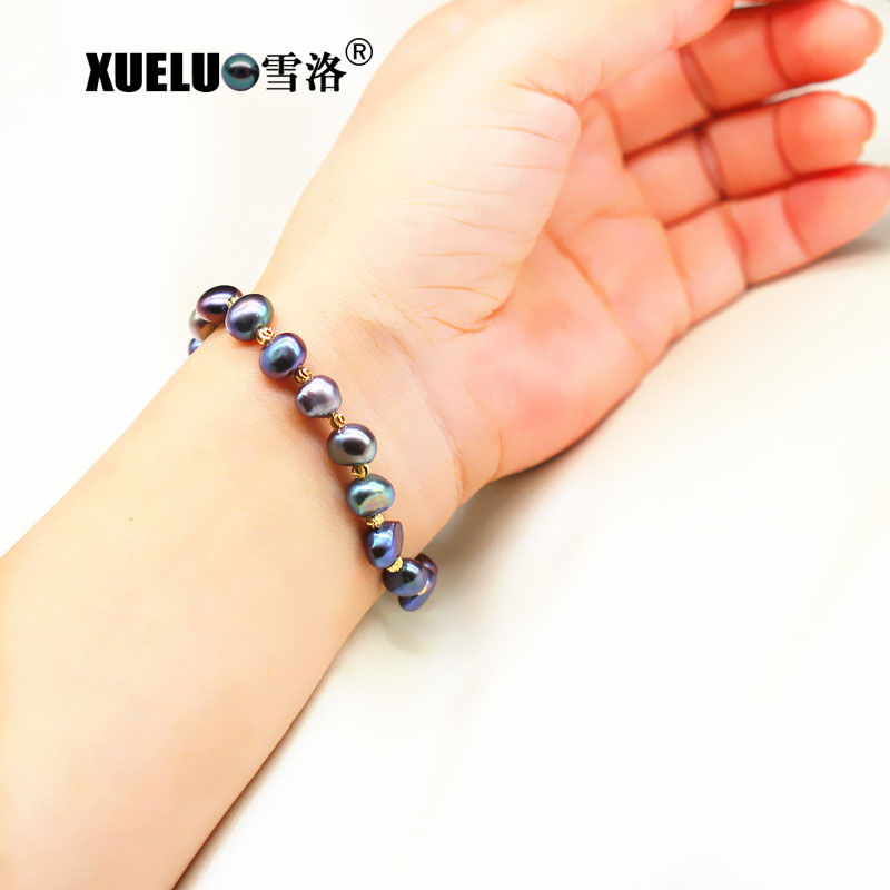 Fashion Black Baroque Genuine Cultured Freshwater Pearl Bracelet Jewelry (XL150148)