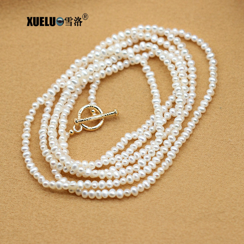 Fashion Long Small Potato Round Natural Freshwater Pearl Necklace (XL120076)