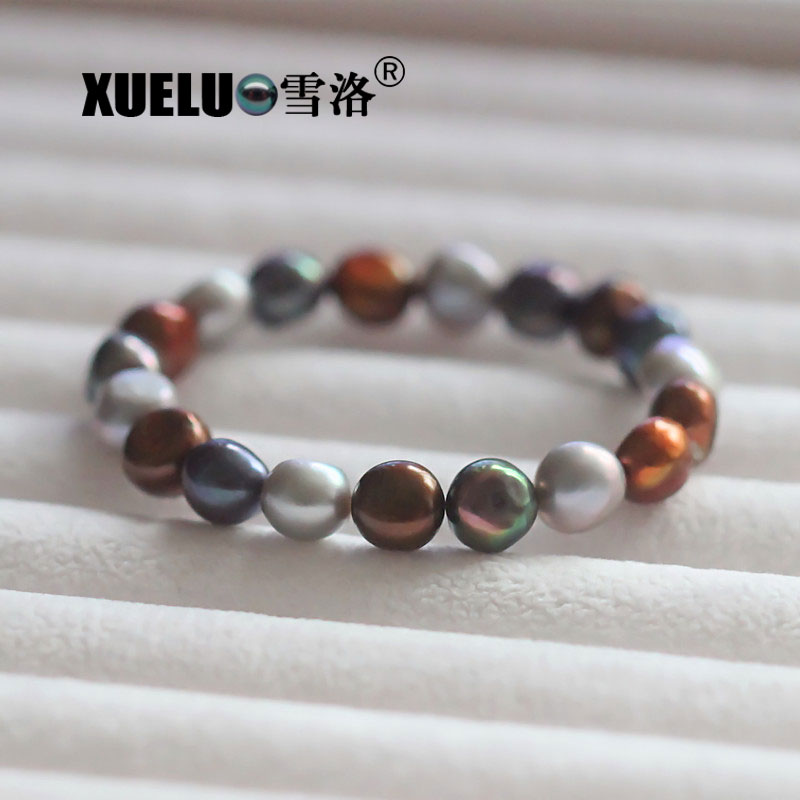 Elastic Baroque Real Chinese Cultured Freshwater Pearl Bracelet (XL150044)