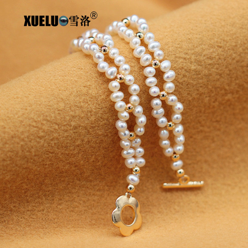 Fancy Micro Small Nearly Round Genuine Natural Cultured Freshwater Pearl Bracelet(XL150149)