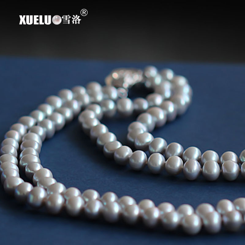  7-8mm Grey AA Quality Double Strands Freshwater Pearl Necklace(XL120090)