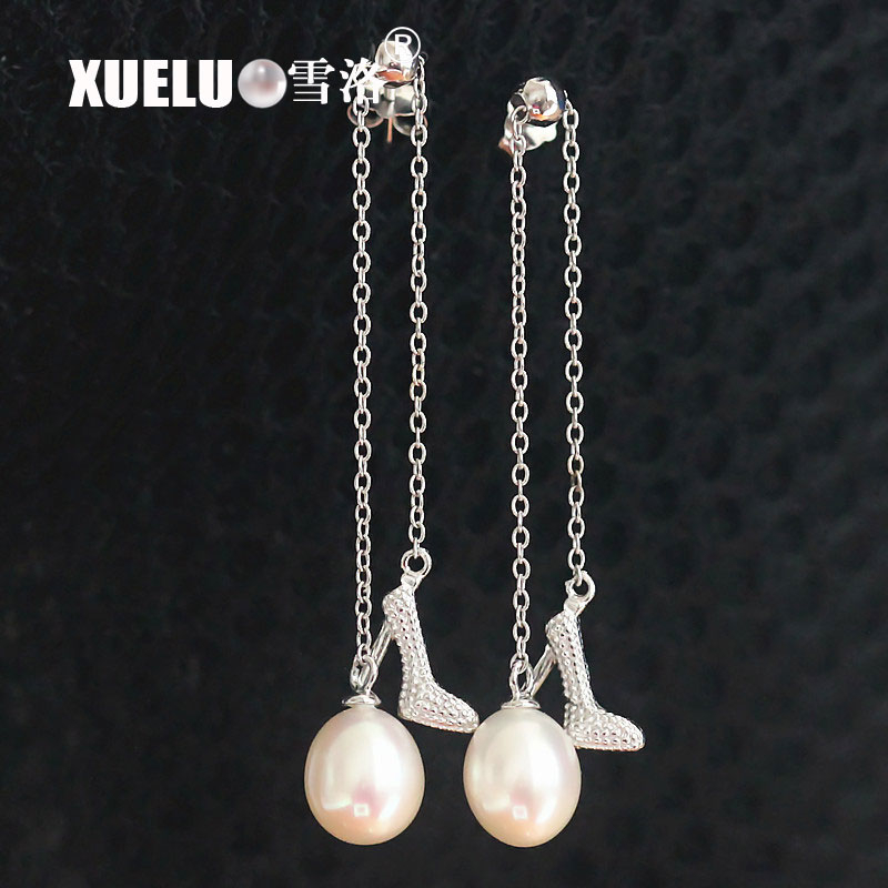 Fashion High Heels Design Natural Cultured Freshwater Oval Pearl Earrings (XL140045)