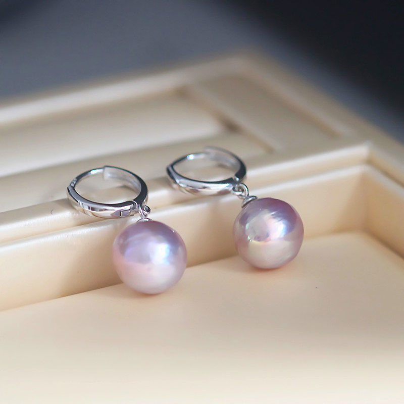 925 Sterling Silver Lavender Round Freshwater Drop Edison Pearl Earrings (XL140147) 