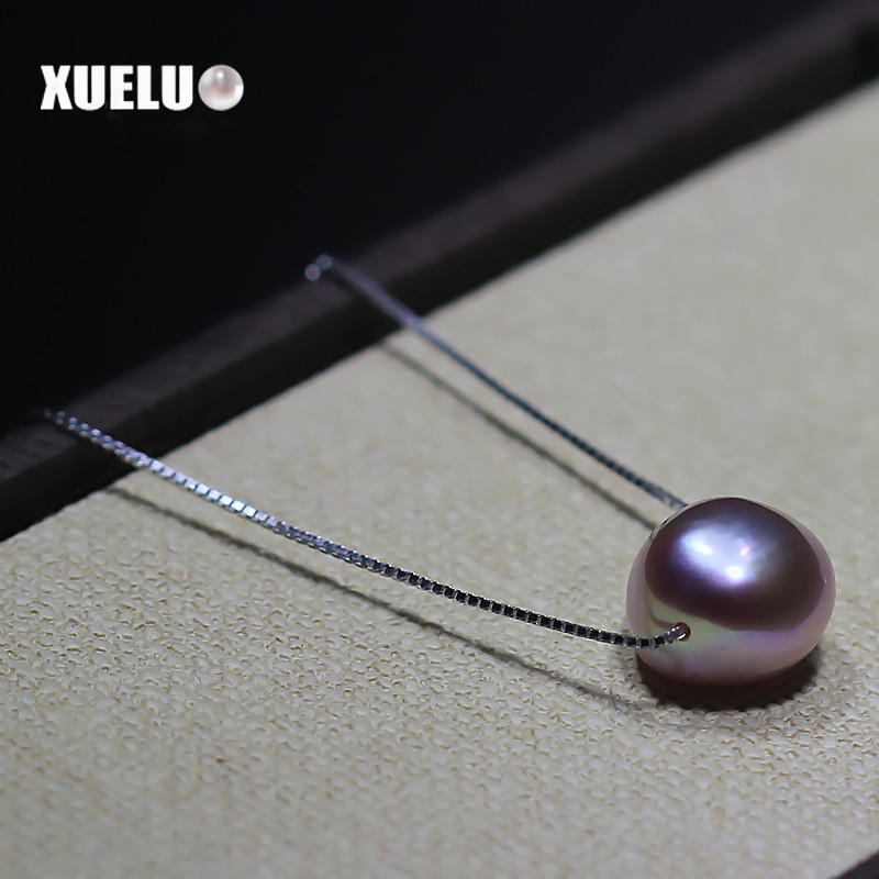 925 Sterling Silver Lavender Baroque Lucky Bead Necklace（XL120009)