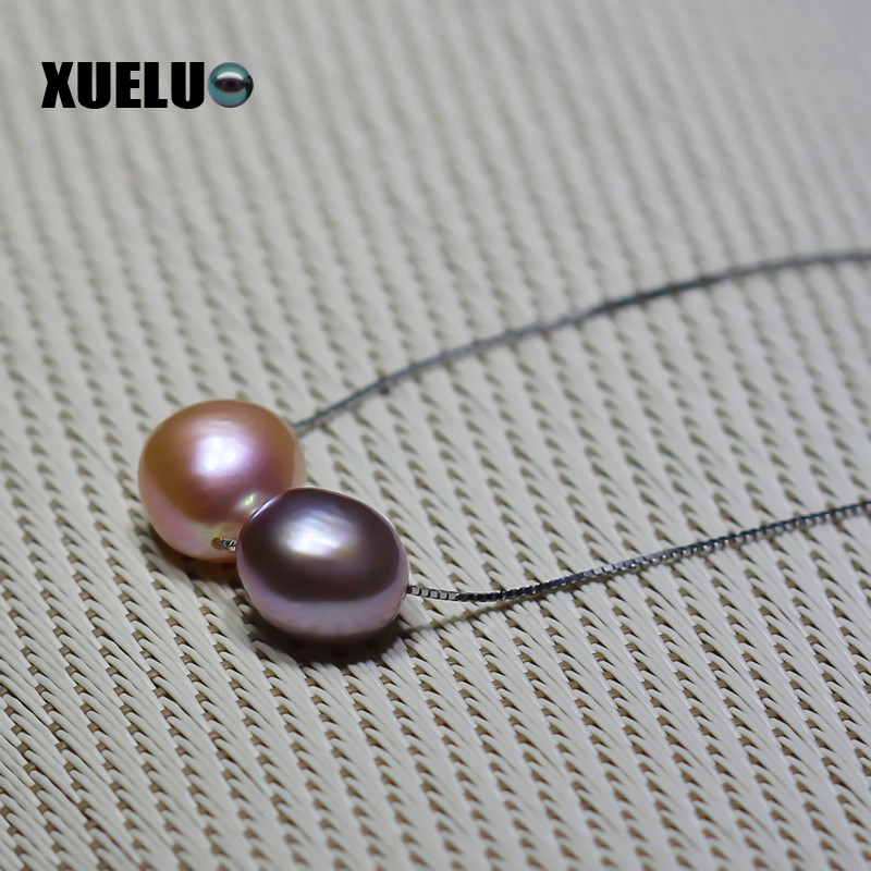 925 Sterling Silver Multi-color Baroque Lucky Bead Necklace（XL120010)