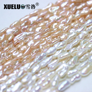 Long Flat Irregular Shape Natural Baroque Cultured Freshwater Pearl Strings (XL190009)