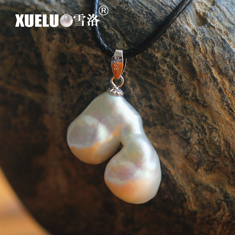 925 Sterling Silver Big Baroque Freshwater Pearl Pendant Necklace（XL120019)