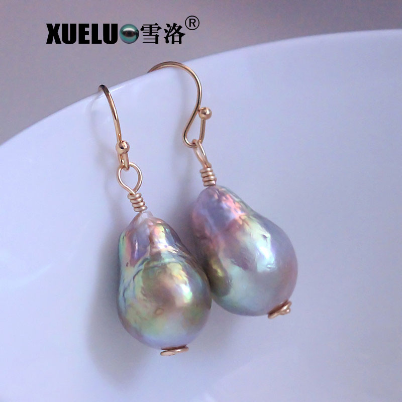 Real Natural Chinese Cultured Baroque Freshwater Drop Pearl Earrings (XL140168)