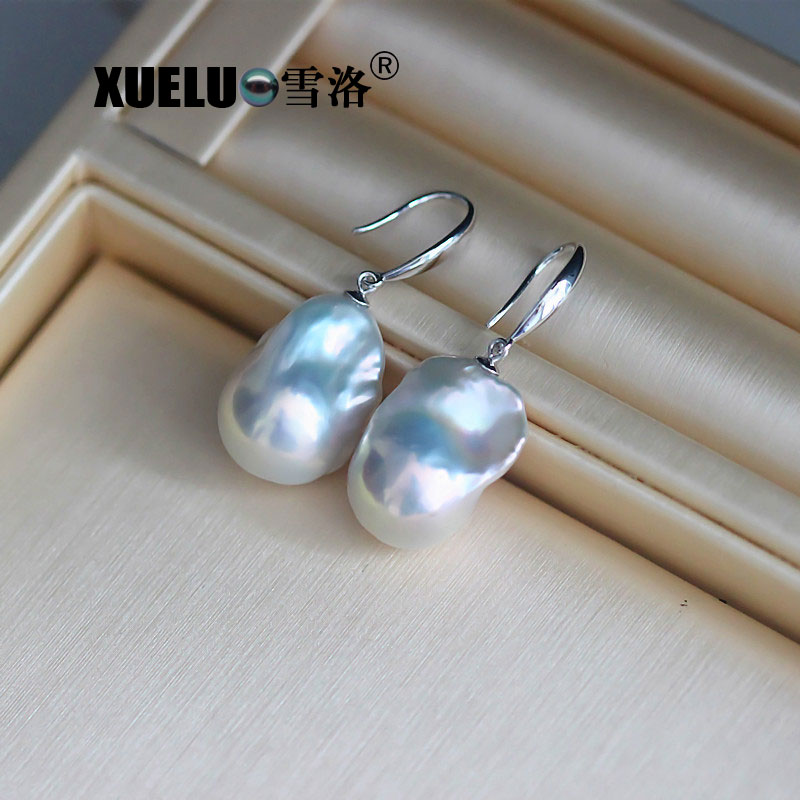 925 Sterling Silver White Baroque Freshwater Drop Pearl Earrings(XL140138)