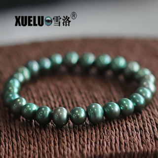7-8mm Stretch Round Green Chinese Cultured Freshwater Pearl Bracelet (XL150052)