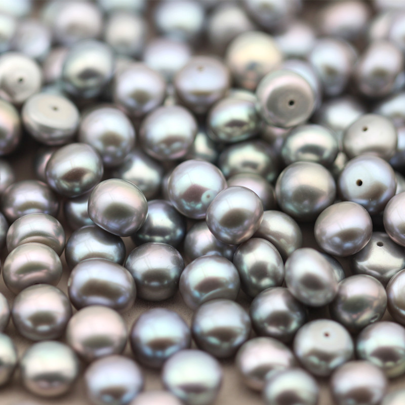 7-8mm Button Round Baroque Grey Freshwater Loose Pearls Beads(XL110059)