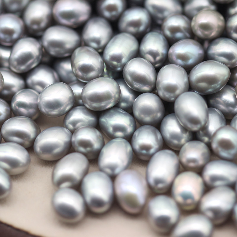 7-8mm Rice(Oval) Baroque Grey Freshwater Loose Pearls Beads(XL110058)