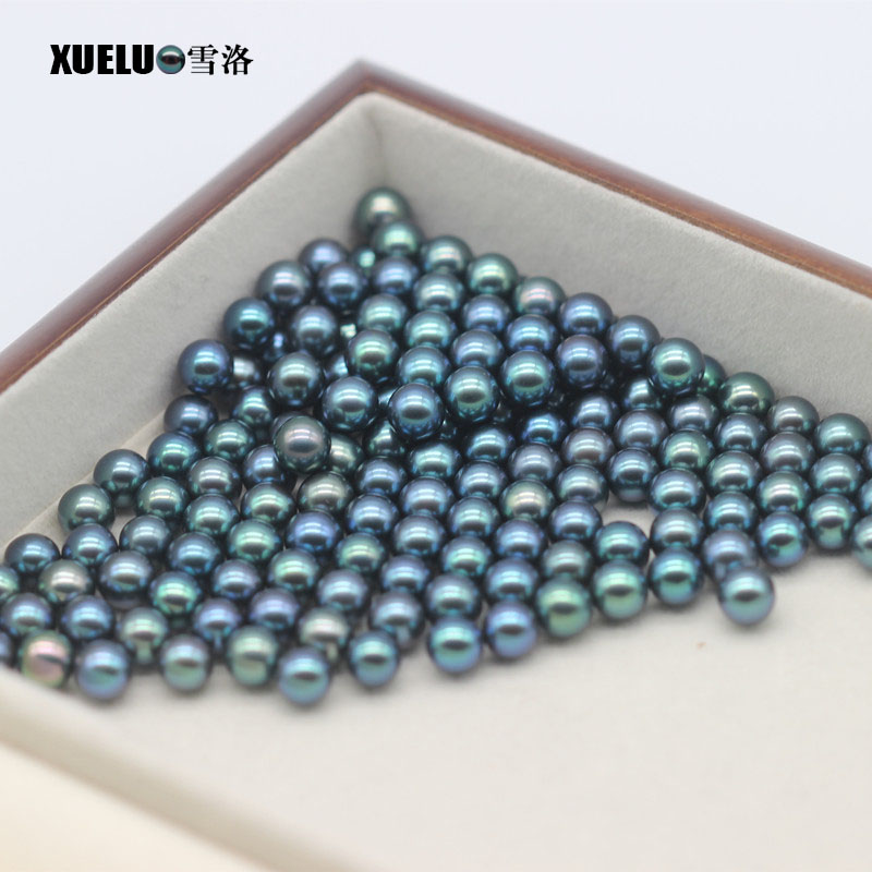7-8mm Perfect Round Peacock Black Freshwater Loose Pearls Beads(XL110062)