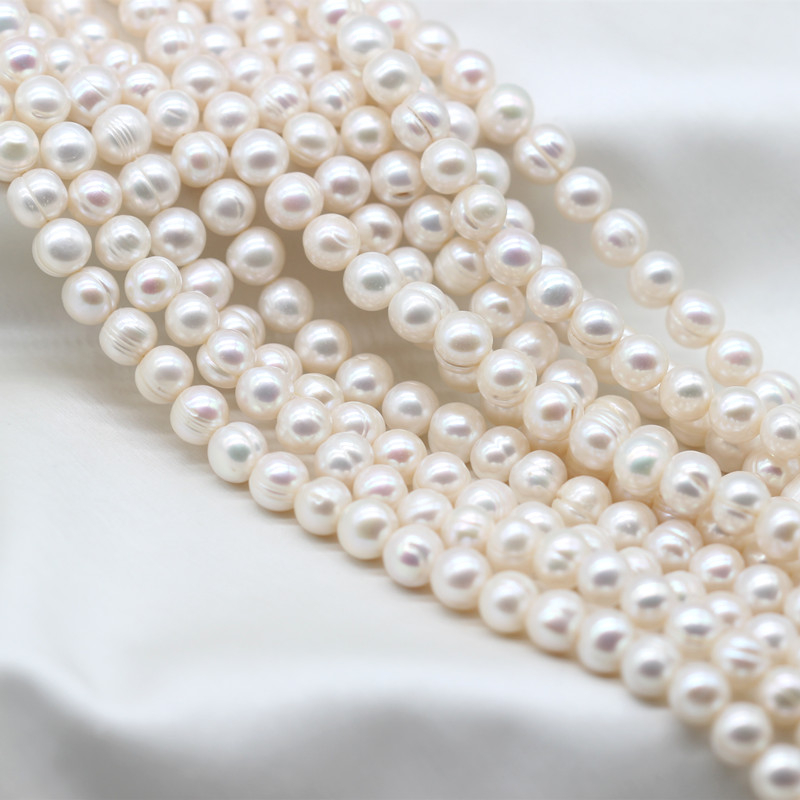 9-10mm Cheap Ringed Round Cultured Freshwater Pearl Strings (XL180022)
