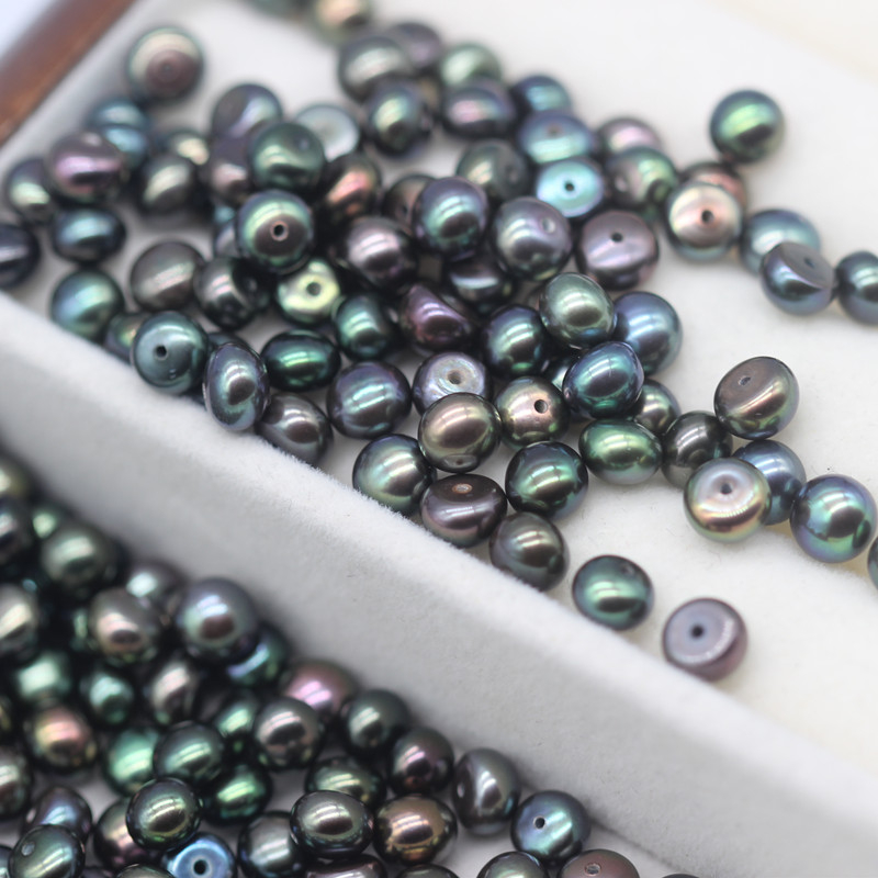  8-9mm Button Round Peacock Black Freshwater Loose Pearls Beads(XL110063)
