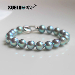 Fashion Natural Real Black Round Chinese Cultured Freshwater Pearl Bracelet (XL150107)