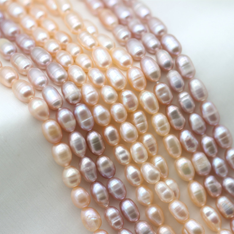  5-6mm Ringed Rice/Oval Natural Cultured Fresh Water Pearl Strings (XL180119) 