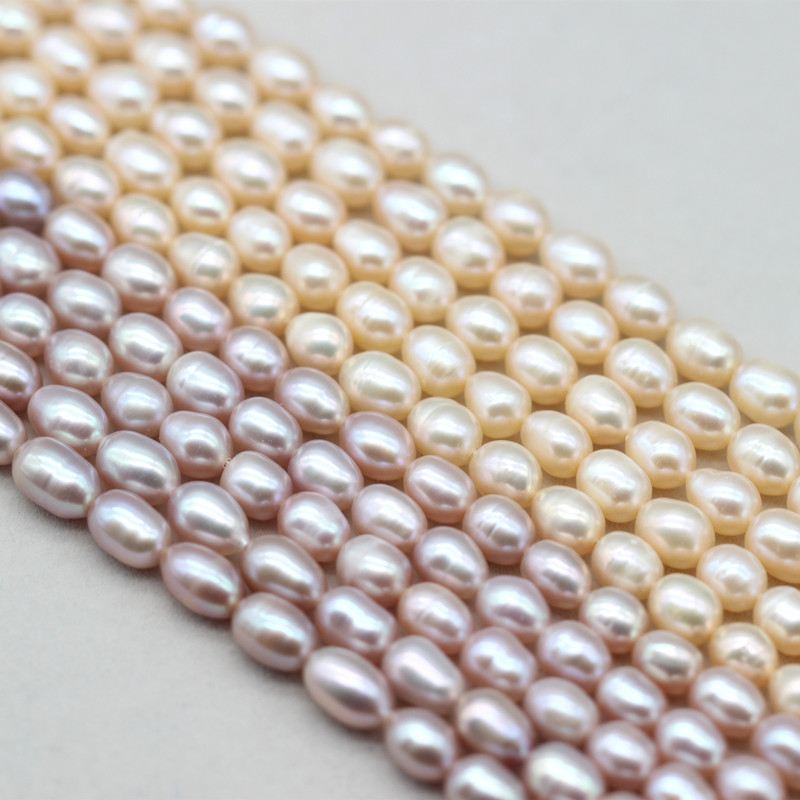  6-7mm Medium Quality Rice/Oval Shape Natural Cultured Freshwater Pearl Strings (XL180120) 