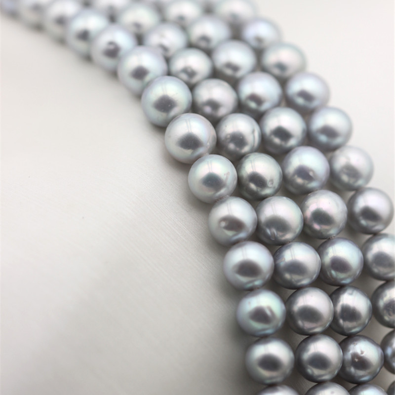 8-9mm Grey Round Cultured Genuine Freshwater Pearl Strings (XL180117) 