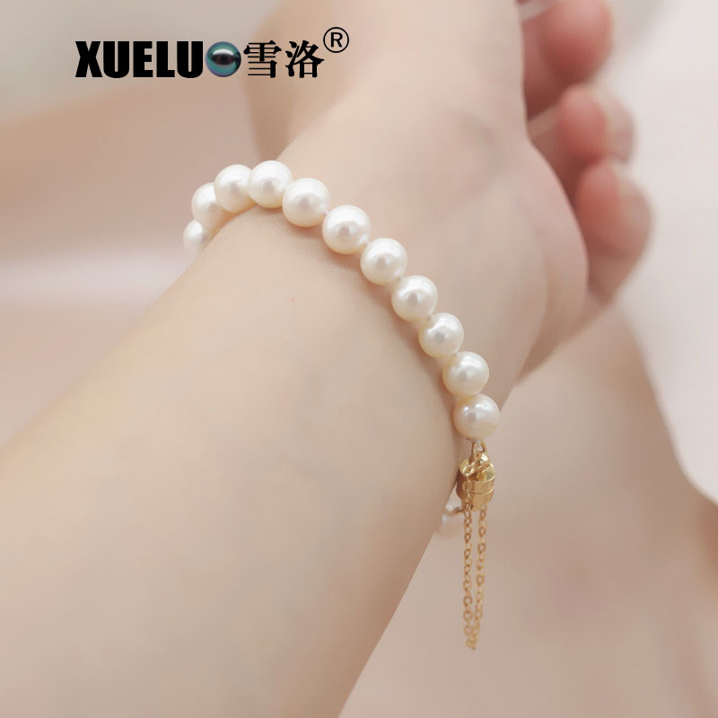 Fashion Perfect Round Genuine Real Natural Cultured Freshwater Pearl Bracelet(XL150136)