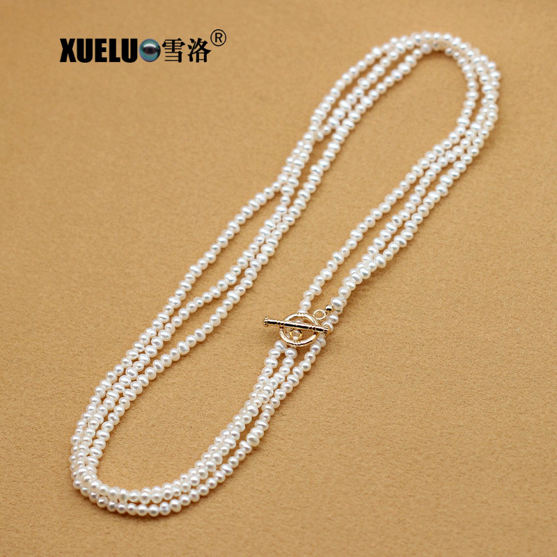 Fashion Long Small Potato Round Natural Freshwater Pearl Necklace (XL120076)