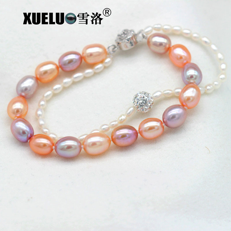 Fancy Double Strands Natural Colorful Cultured Freshwater Pearl Bracelet(XL150140)