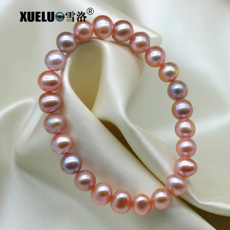 Stretch Round Natural Real Genuine Cultured Freshwater Pearl Bracelet(XL150139)