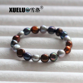 Elastic Baroque Real Chinese Cultured Freshwater Pearl Bracelet (XL150044)