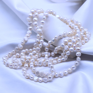7-8mm Long Baroque White Freshwater Pearl Necklace(XL120069)