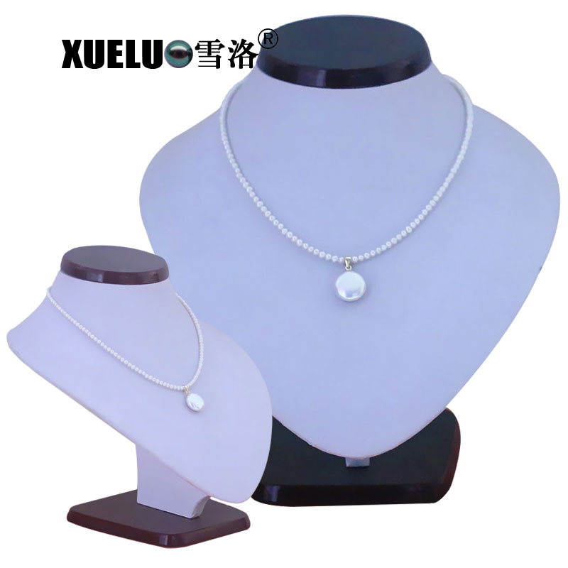 Fashion Small Round Genuine Cultured Freshwater Pearl Necklace with Pendant (XL120059) 