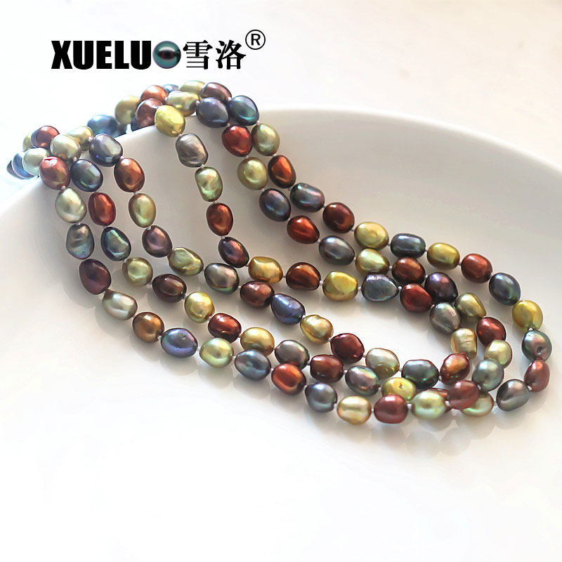 Fashion Multi Color Long Sweet Genuine Cultured Freshwater Pearl Necklace (XL120033) 