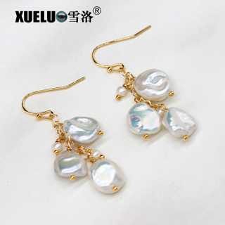 Fashionable Keshi Baroque Chinese Cultured Freshwater Drop Pearl Earrings (XL140193)