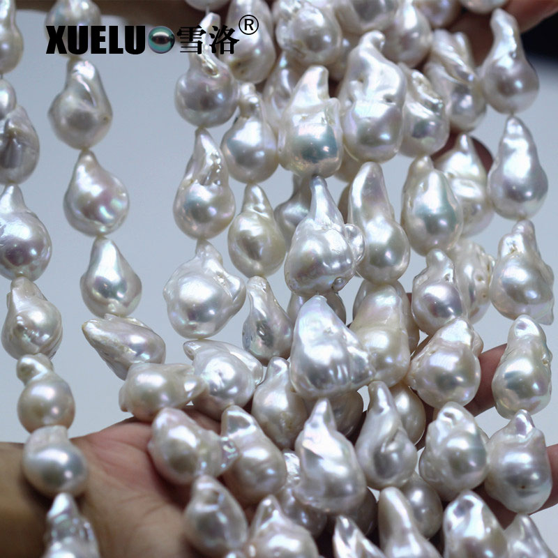 14-16mm AAA Quality White Natural Cultured Freshwater Nucleated Baroque Pearl Strings (XL190002)