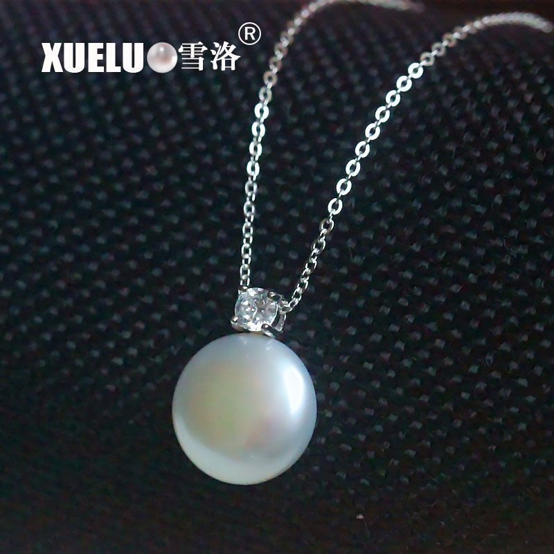 925 Sterling Silver Baby Blue Coin shape Freshwater Pearl Pendant Necklace（XL120020)
