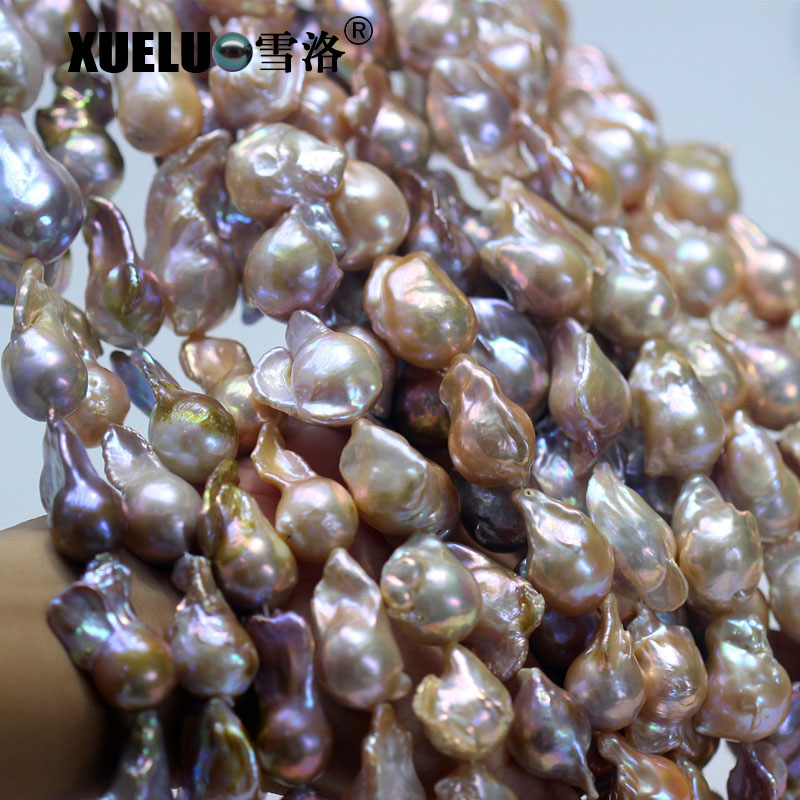 14-16mm AAA Quality Multicolor Genuine Cultured Freshwater Nucleated Baroque Pearl Strings (XL190007)
