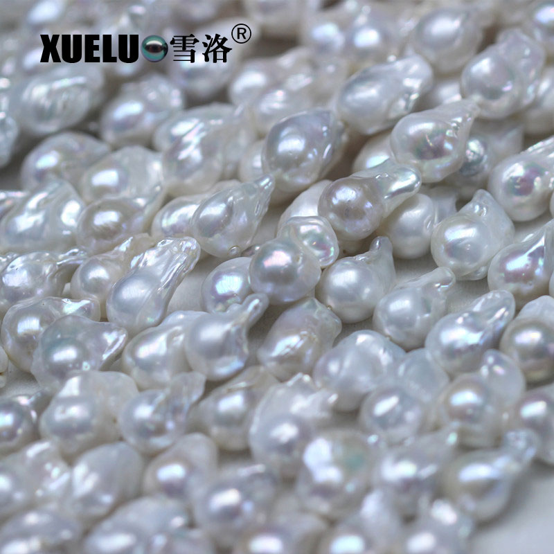AAA High Quality White Natural Cultured Freshwater Nucleated Baroque Pearl Strings (XL190006)