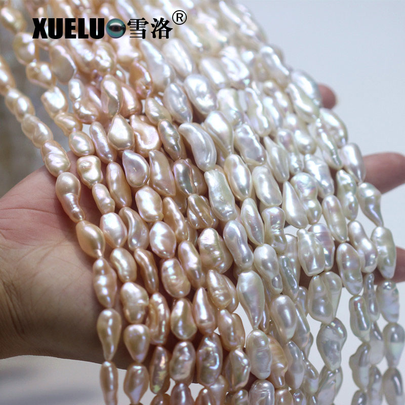 Long Flat Irregular Shape Natural Baroque Cultured Freshwater Pearl Strings (XL190009)