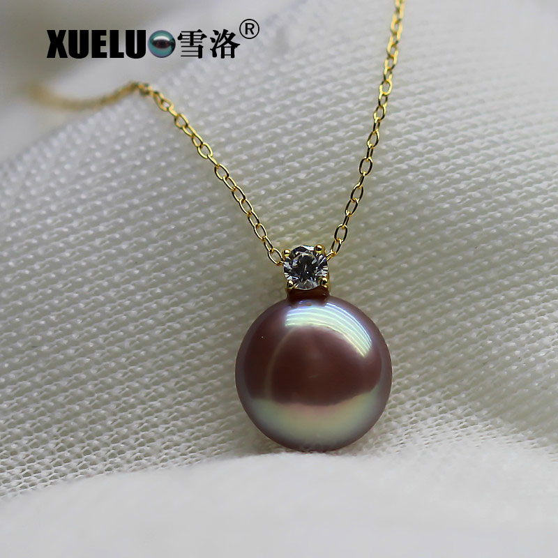 925 Sterling Silver Coin shape Freshwater Pearl Pendant Necklace（XL120017)