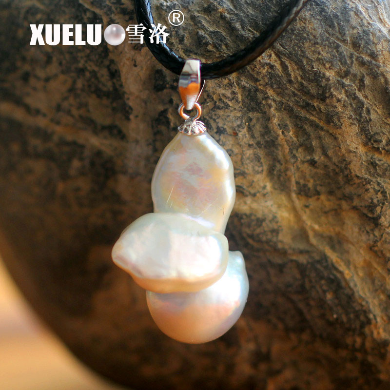 925 Sterling Silver Big Baroque Freshwater Pearl Pendant Necklace（XL120019)