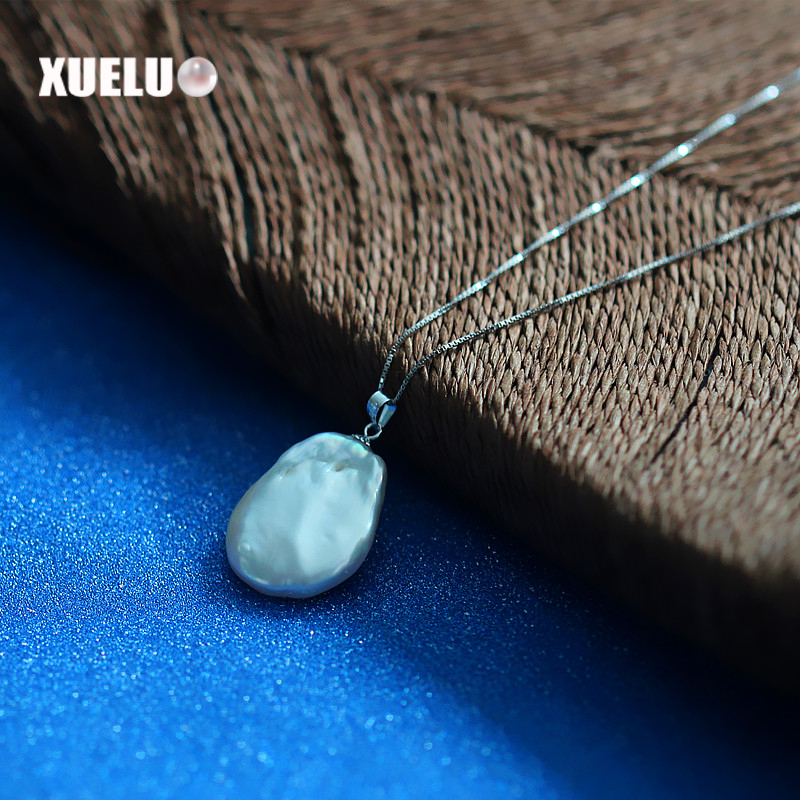 925 Sterling Silver Baroque White Freshwater Pearl Necklace（XL120012)