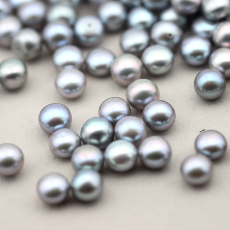 Button Shape Light Grey Freshwater Loose Pearls (XL110059)