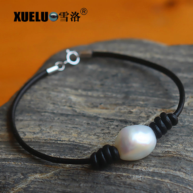 Real Leather Natural Genuine Cultured Freshwater Baroque Pearl Bracelet(XL150009)
