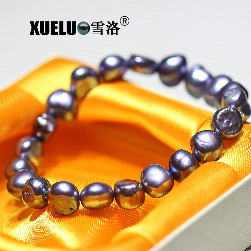 10-11mm Stretch Black Baroque Chinese Cultured Freshwater Pearl Bracelet (XL150094)
