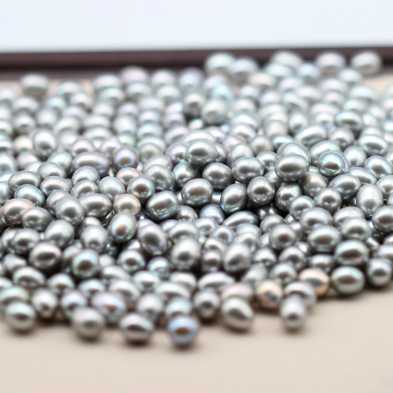 7-8mm Rice(Oval) Baroque Grey Freshwater Loose Pearls Beads(XL110058)