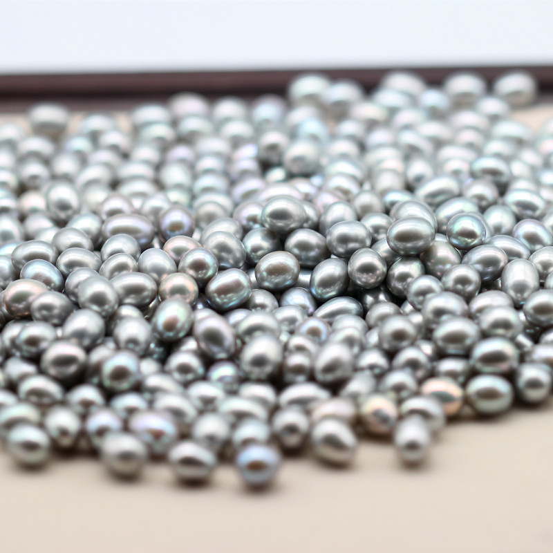 7-8mm Rice(Oval) Baroque Grey Freshwater Loose Pearls Beads(XL110058)