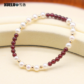 Cultured Freshwater Pearl with Natural Garnet Bracelet (XL150153)